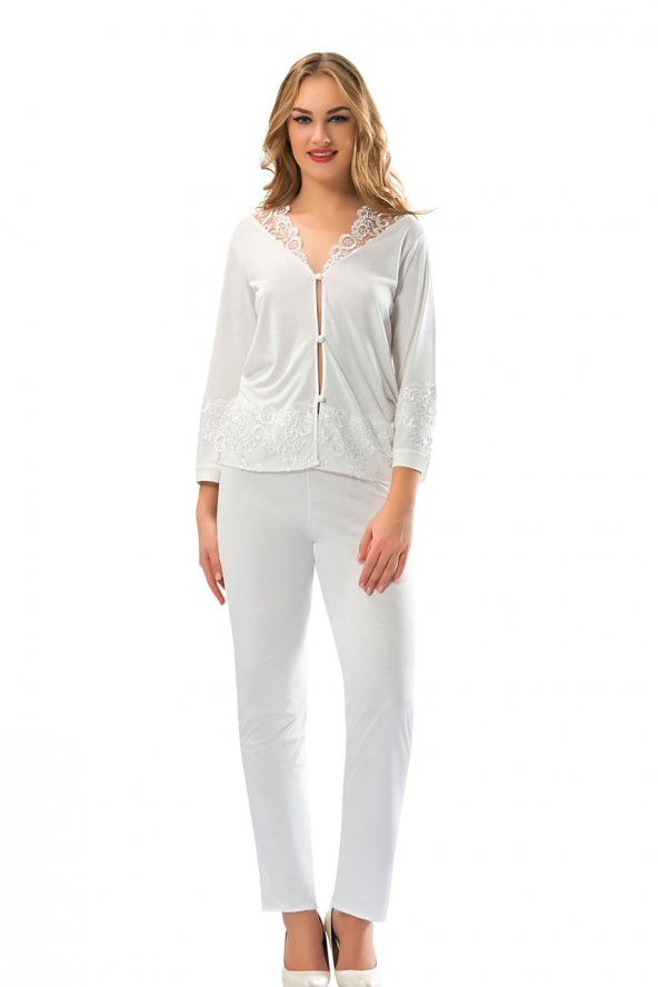 Penye Çeyizlik Ekru Pijama Takım ürün görseli