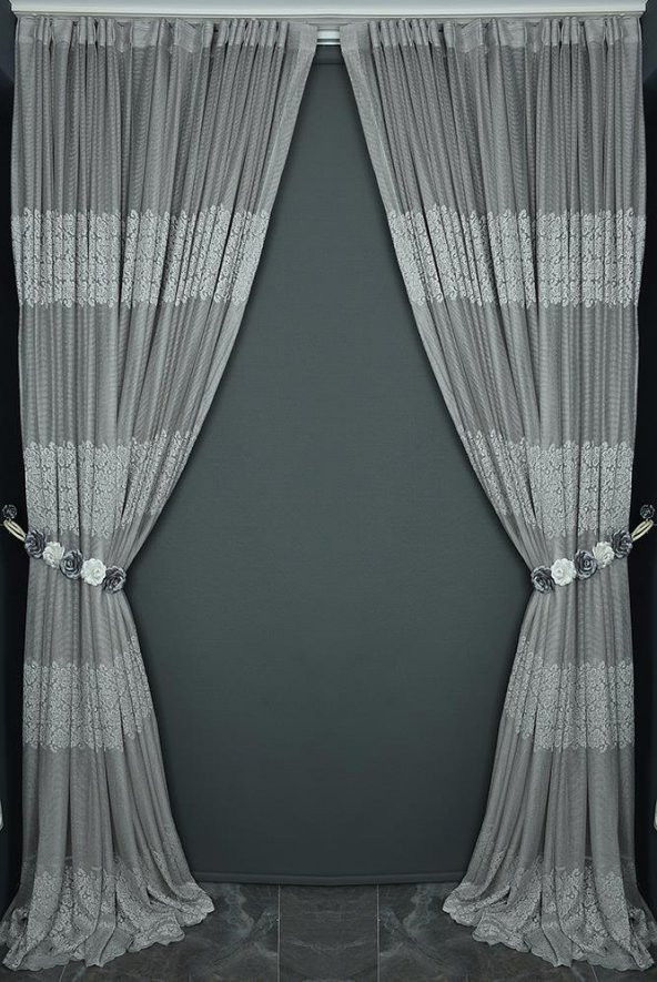 ROZA MODEL GRİ RENK TEK KANAT Pileli Fon Perde 75*260 cm - 4