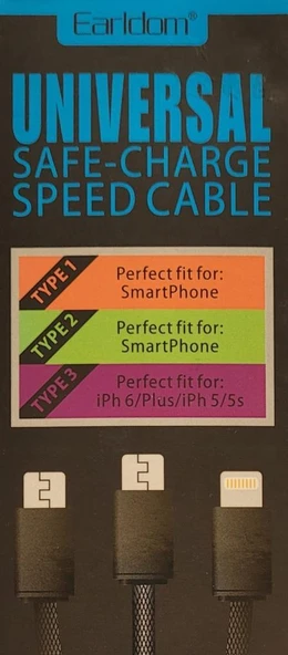 Earldom 2 adet Micro USB + 1 adet Lightning Şarj Kablosu 1.2 M Gümüş - Resim 3