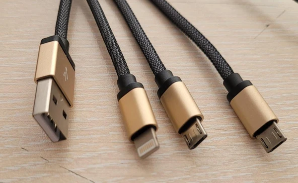 Earldom 2 adet Micro USB + 1 adet Lightning Şarj Kablosu 1.2 M Gümüş - Resim 5