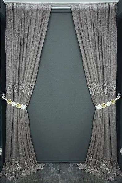 GÖBEKLİ MODEL KUM RENGİ TEK KANAT Hazır dikilmiş Pileli Fon Perde 150*260 cm ürün görseli 1