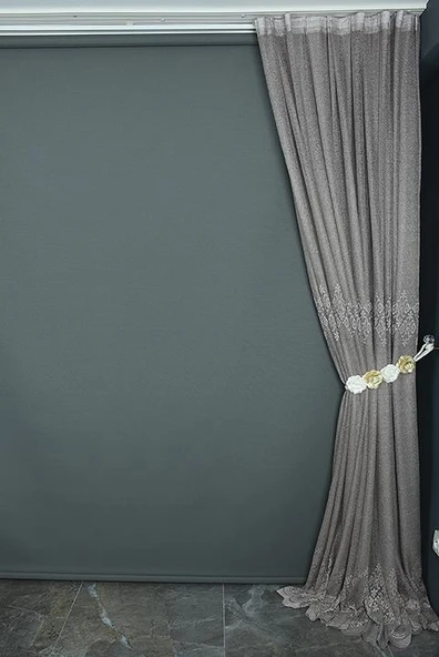 GÖBEKLİ MODEL KUM RENGİ TEK KANAT Hazır dikilmiş Pileli Fon Perde 150*260 cm - Resim 7