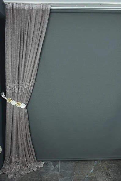 GÖBEKLİ MODEL KUM RENGİ TEK KANAT Hazır dikilmiş Pileli Fon Perde 150*260 cm - Resim 6