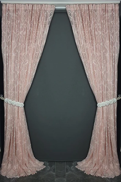MERMER MODEL PUDRA RENK TEK KANAT Hazır dikilmiş Pileli Fon Perde 300*260 cm - Resim 7