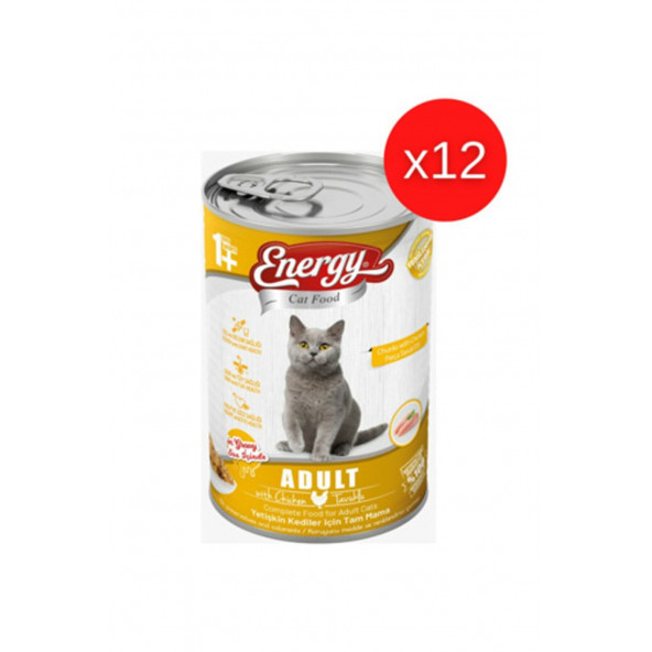 ENERGY TAVUKLU YETİŞKİN ISLAK KEDİ MAMASI KONSERVE 400 GR
