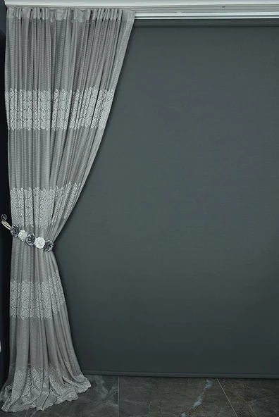 ROZA MODEL GRİ RENK TEK KANAT Hazır dikilmiş Pileli Fon Perde 300*260 cm - Resim 4