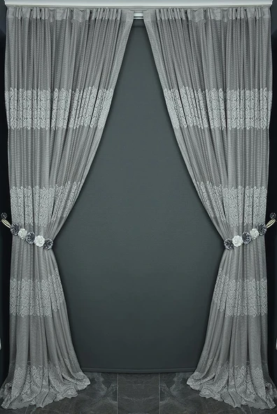 ROZA MODEL GRİ RENK TEK KANAT Hazır dikilmiş Pileli Fon Perde 300*260 cm - Resim 6