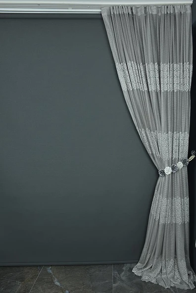 ROZA MODEL GRİ RENK TEK KANAT Hazır dikilmiş Pileli Fon Perde 300*260 cm - Resim 5