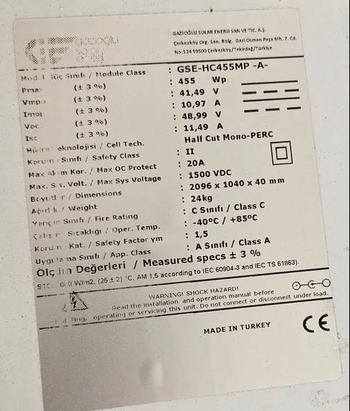 Gazioğlu Enerji 455 Watt Monokristal Hulf-cut Güneş Paneli-solar Panel 144 Hücre Yeni Nesil - 3