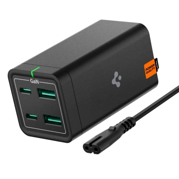 Spigen ArcDock 65W 4 Port USB-C PD 3.0 (Power Delivery) Hızlı Masaüstü Şarj İstasyonu Gallium Nitride (GaN) Macbook ile Uyumlu Hub Black (1.5 Metre AC Kablo) PD2101