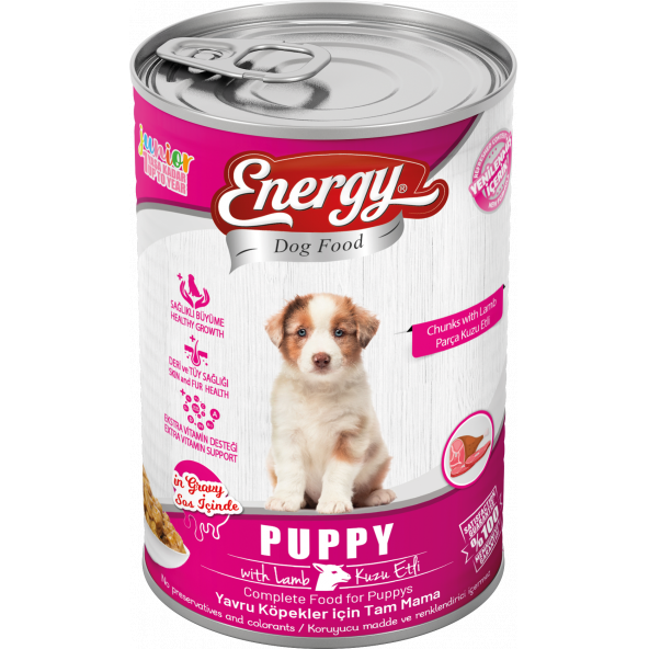 ENERGY KUZU ETLİ YAVRU ISLAK KÖPEK MAMASI KONSERVE 400 GR