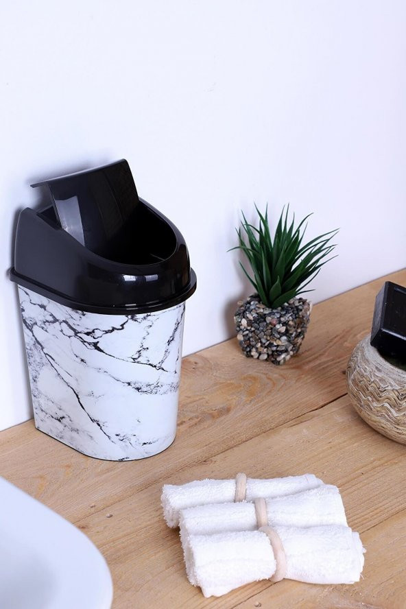 1 No Desenli Klik Çöp Kovası 7 Lt.-beyaz Mermer