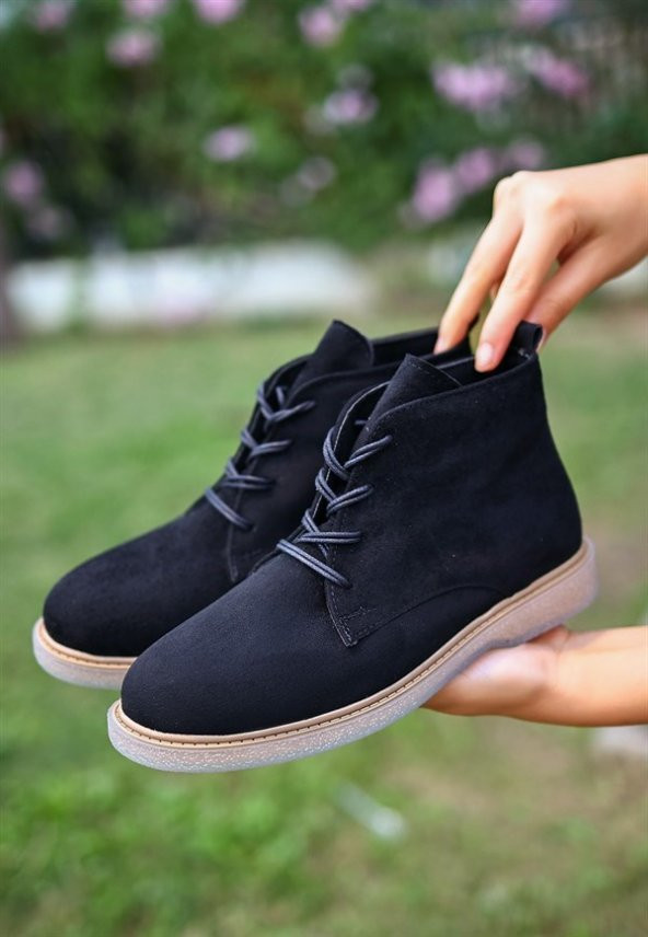 CASSO ORTOPEDİK ŞEFFAF KAYMAZ TABAN BAĞCIKLI HAŞPAPİ KADIN SÜET KISA BOT