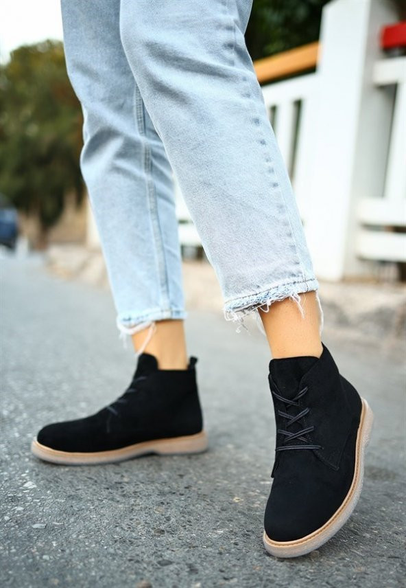 CASSO ORTOPEDİK ŞEFFAF KAYMAZ TABAN BAĞCIKLI HAŞPAPİ KADIN SÜET KISA BOT - 3