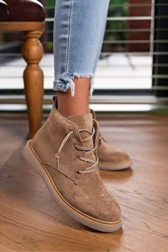 CASSO ORTOPEDİK ŞEFFAF KAYMAZ TABAN BAĞCIKLI HAŞPAPİ KADIN SÜET KISA BOT - 7