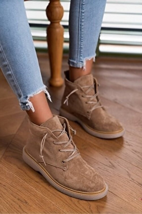 CASSO ORTOPEDİK ŞEFFAF KAYMAZ TABAN BAĞCIKLI HAŞPAPİ KADIN SÜET KISA BOT - 8