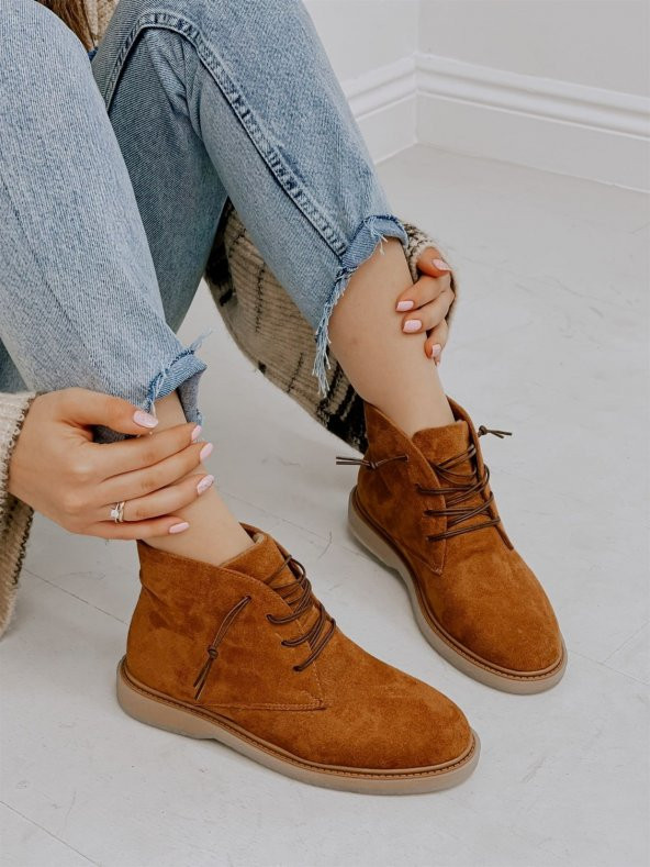 CASSO ORTOPEDİK ŞEFFAF KAYMAZ TABAN BAĞCIKLI HAŞPAPİ KADIN SÜET KISA BOT - 9