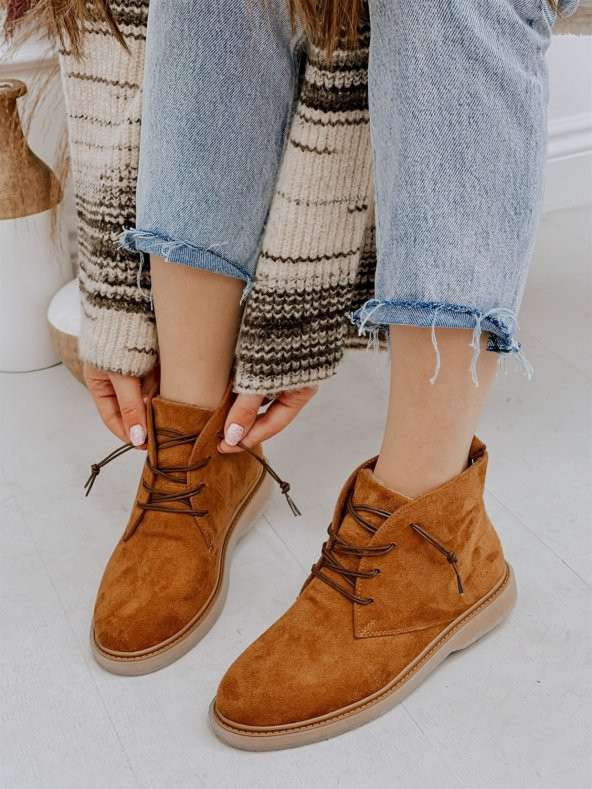 CASSO ORTOPEDİK ŞEFFAF KAYMAZ TABAN BAĞCIKLI HAŞPAPİ KADIN SÜET KISA BOT - 10