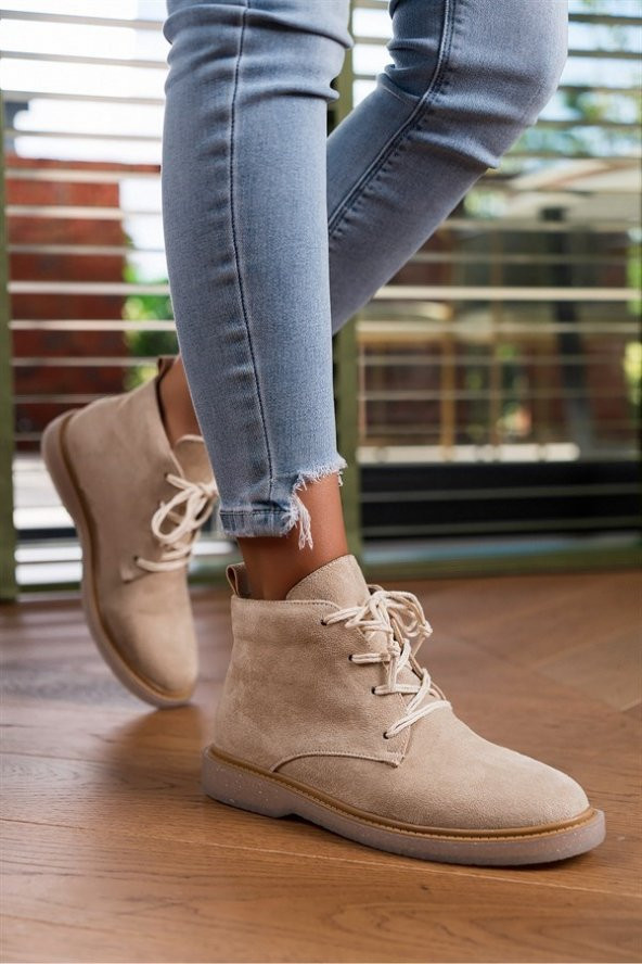 CASSO ORTOPEDİK ŞEFFAF KAYMAZ TABAN BAĞCIKLI HAŞPAPİ KADIN SÜET KISA BOT - 11