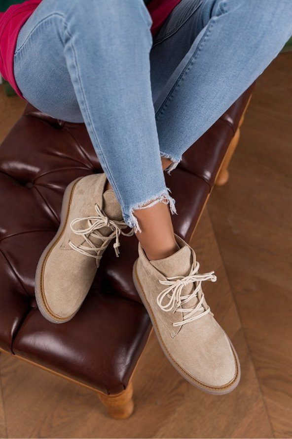 CASSO ORTOPEDİK ŞEFFAF KAYMAZ TABAN BAĞCIKLI HAŞPAPİ KADIN SÜET KISA BOT - 12