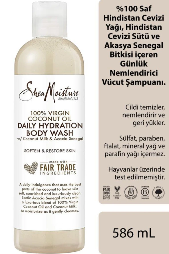Shea Moisture 100 Saf Hindistan Cevizi Yağlı Günlük Nemlendirici Vücut Şampuanı 384ML