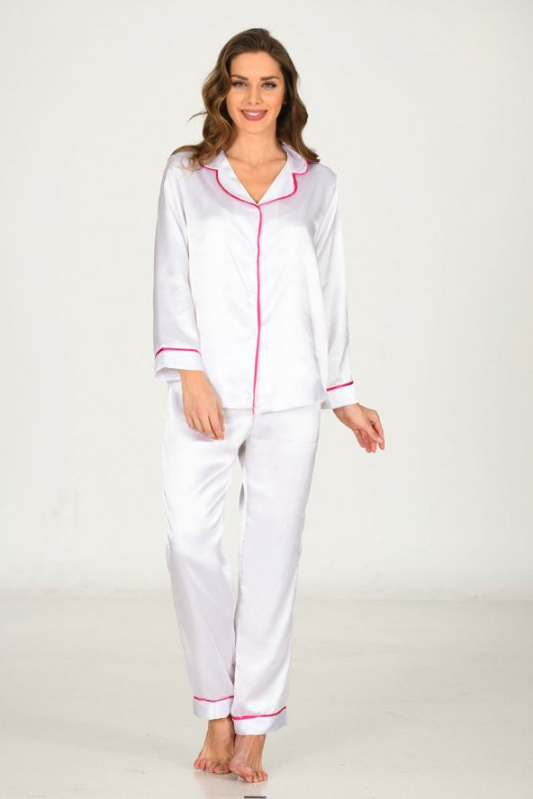 Saten Beyaz Çeyizlik Pijama Takım