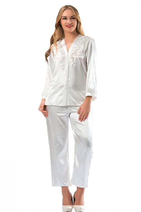 Saten Çeyizlik Beyaz Pijama Takım