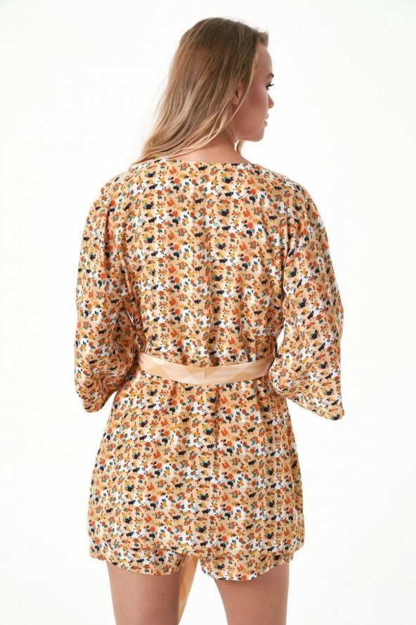 Çiçekli Sabahlıklı Şort Takım - Resim 3