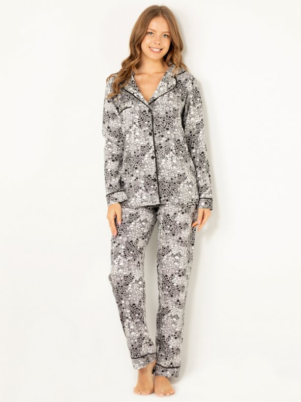 Doğal Viskon Soft Yumuşak Düğmeli Pijama Takımı - 2