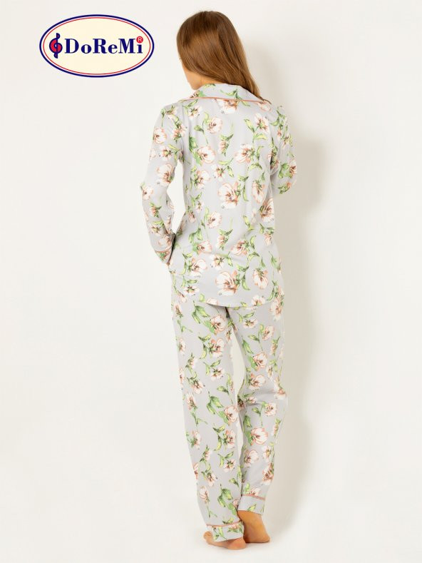 Çiçekli Doğal Viskon Soft Yumuşak Düğmeli Pijama Takımı