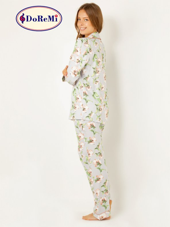 Çiçekli Doğal Viskon Soft Yumuşak Düğmeli Pijama Takımı - Resim 5