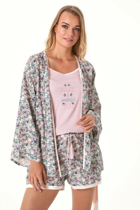 Karışık Çiçek Baskılı 2li Pijama Takımı - 2