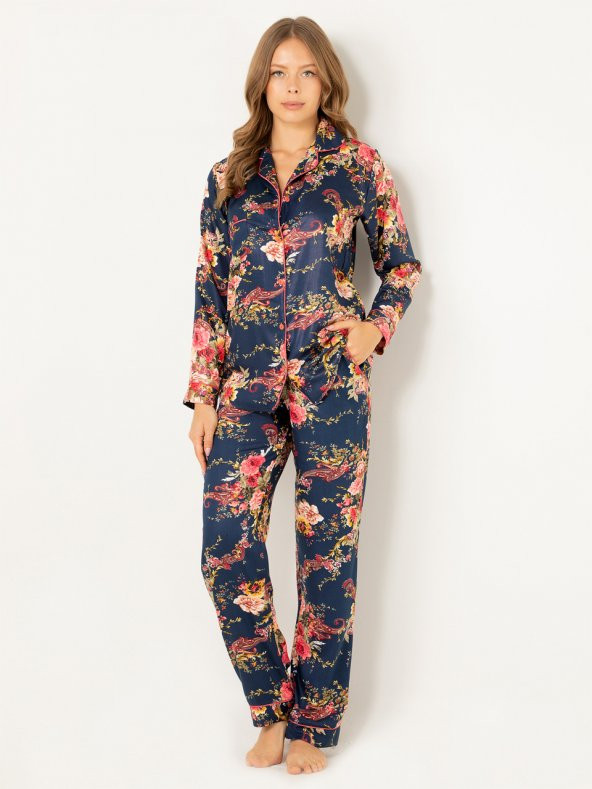 Doğal Viskon Soft Yumuşak Düğmeli Pijama Takımı - 2