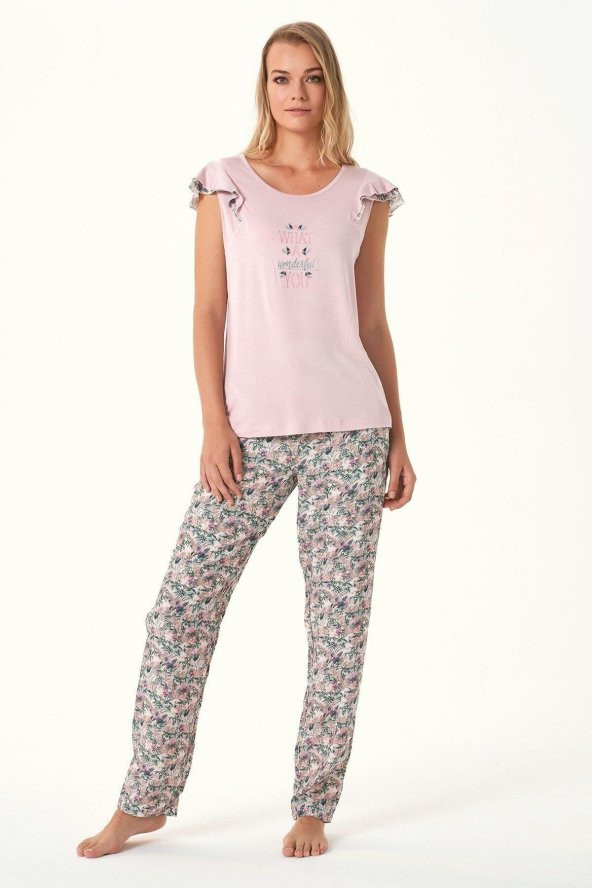 Karışık Çiçek Baskılı 2li Pijama Takımı - 2