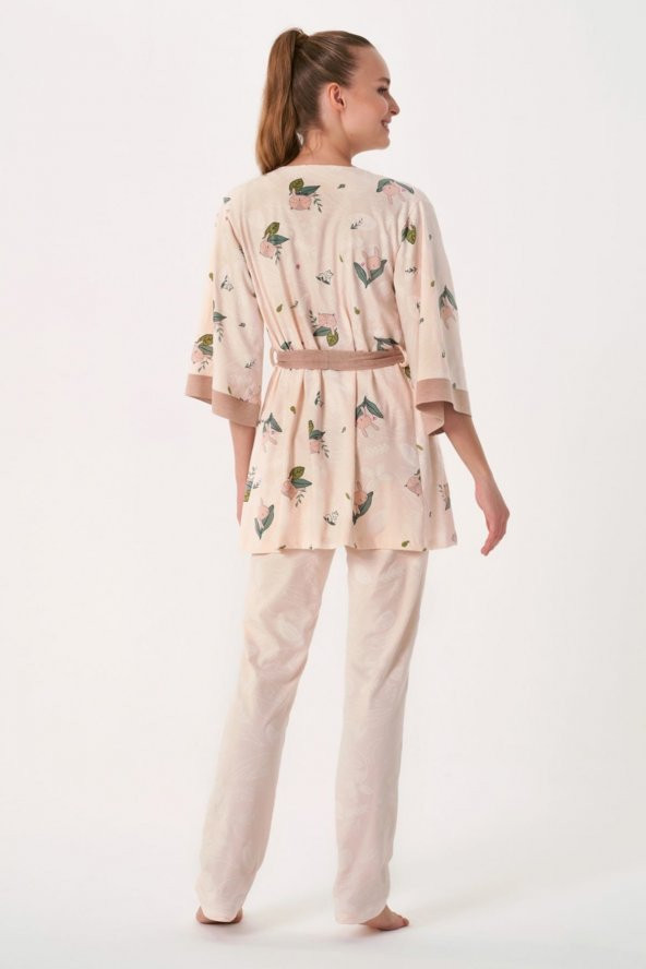 Sincap Baskılı Sabahlıklı Pijama Takımı