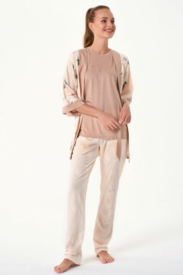 Sincap Baskılı Sabahlıklı Pijama Takımı - Resim 2