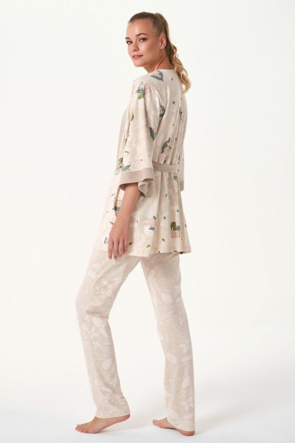 Sincap Baskılı Sabahlıklı Pijama Takımı