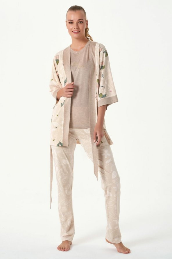 Sincap Baskılı Sabahlıklı Pijama Takımı - Resim 2