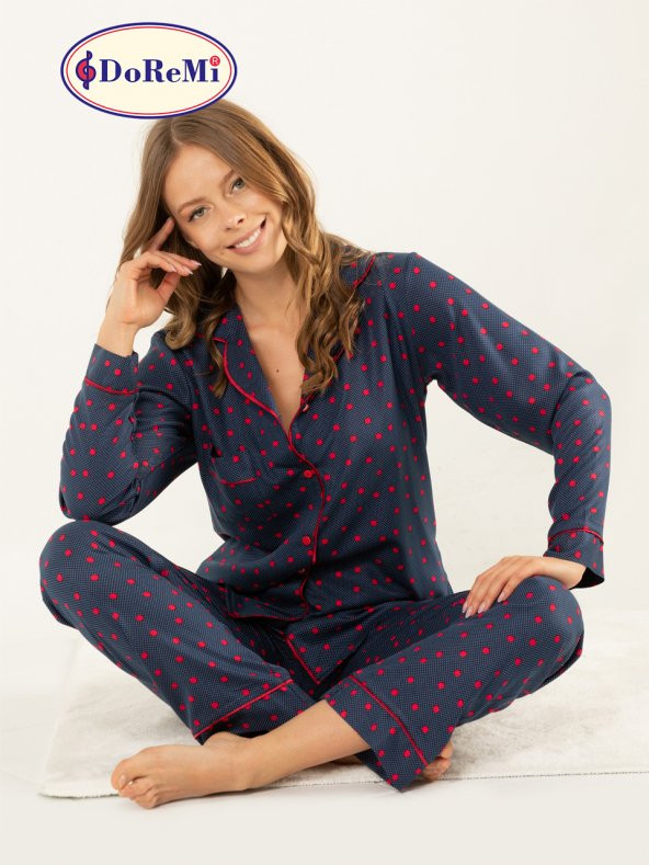 Doğal Viskon Soft Yumuşak Düğmeli Pijama Takımı - 3