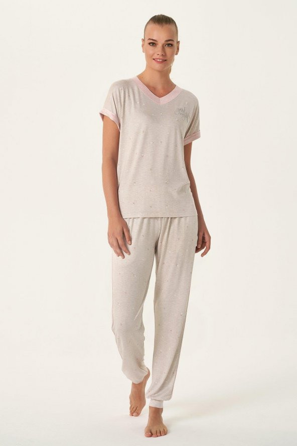 Kalpli Paça Manşetli Pijama Takımı - 2