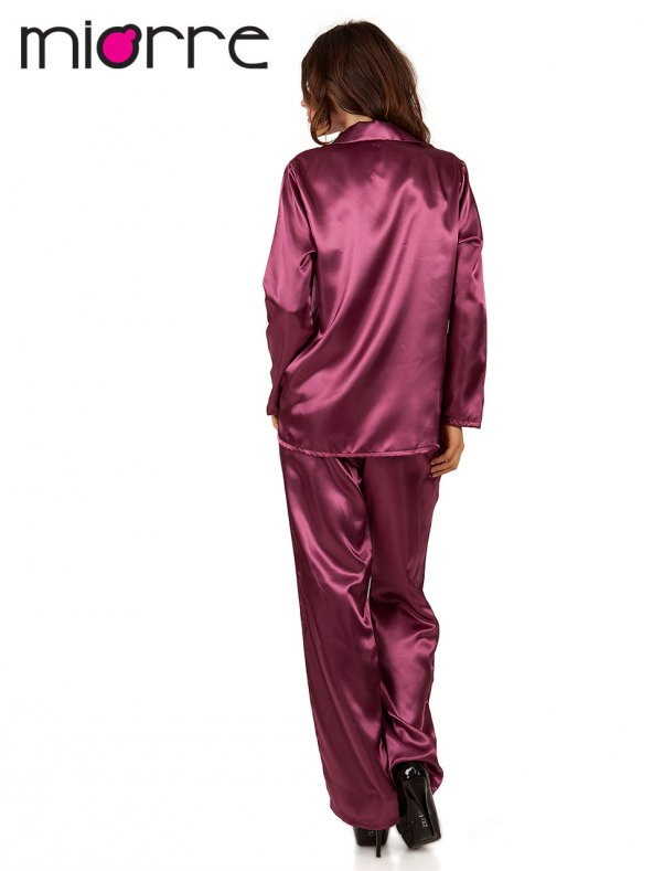 Kadın Uzun Kollu Önden Düğmeli Saten Pijama Takımı