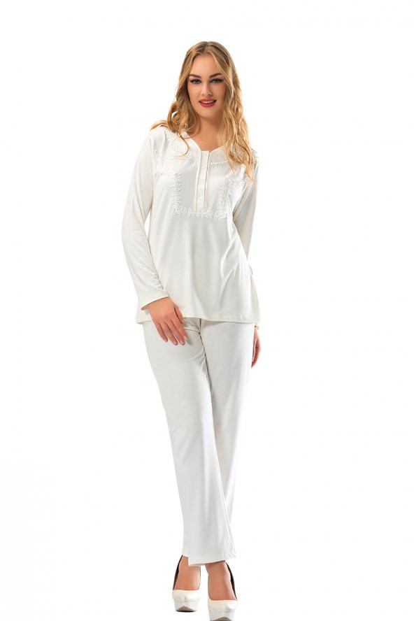 Penye Çeyizlik Ekru Pijama Takım