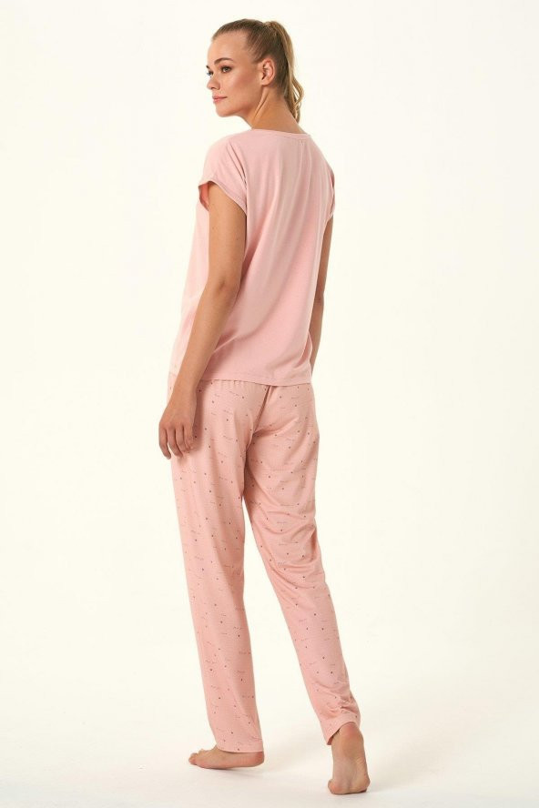 Kedi Nakışlı İkili Pijama Takımı