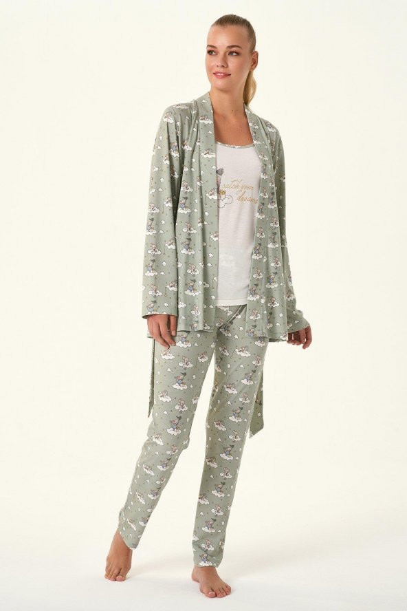 Fare Baskılı 3lü Pijama Takımı