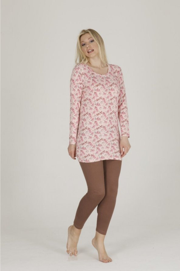 Pembe Desenli Termal Pijama Takımı