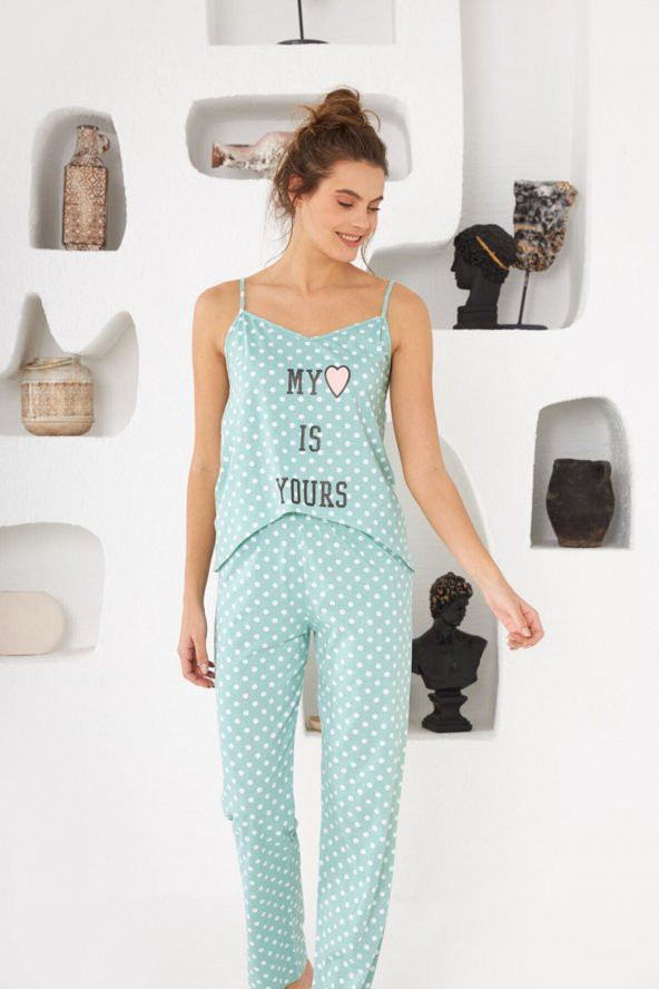 Puantiyeli My Is Yours Askılı Pijama Takım - Resim 4
