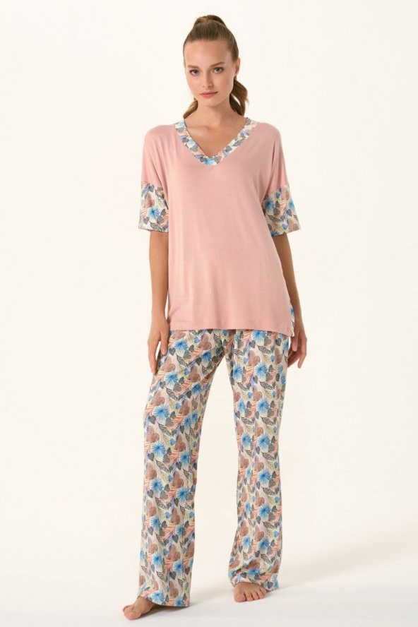 Yaprak Baskılı Pijama Takımı - 2