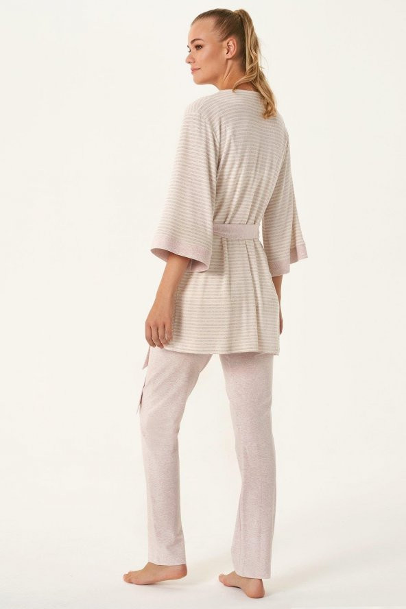 Melanj Çizgili 3lü Pijama Takımı - Resim 3