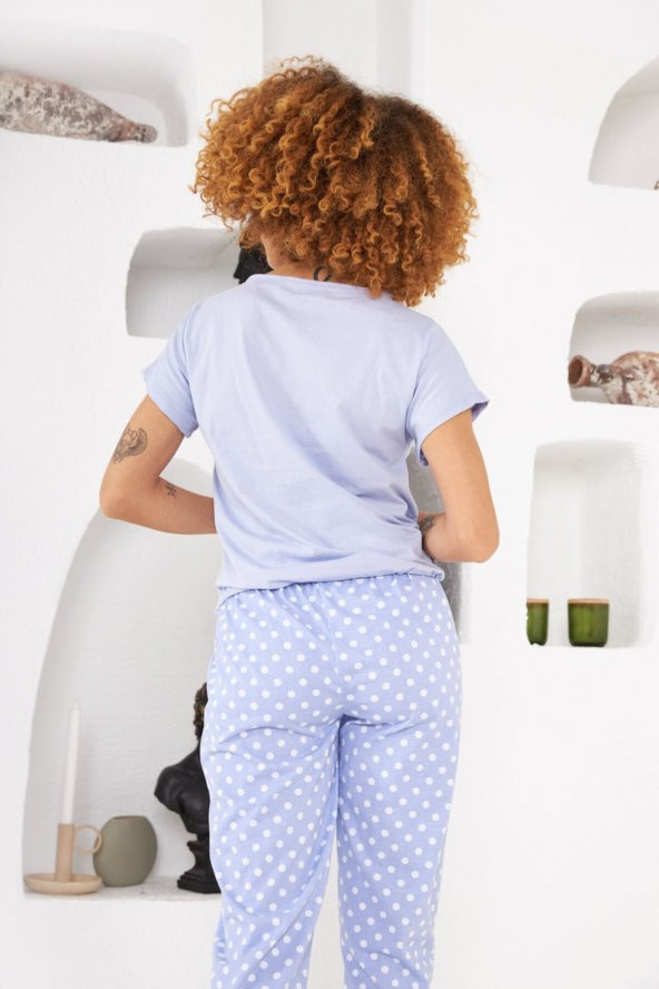 Kadın Peep A Boo Puantiyeli Pijama Takımı - Resim 2