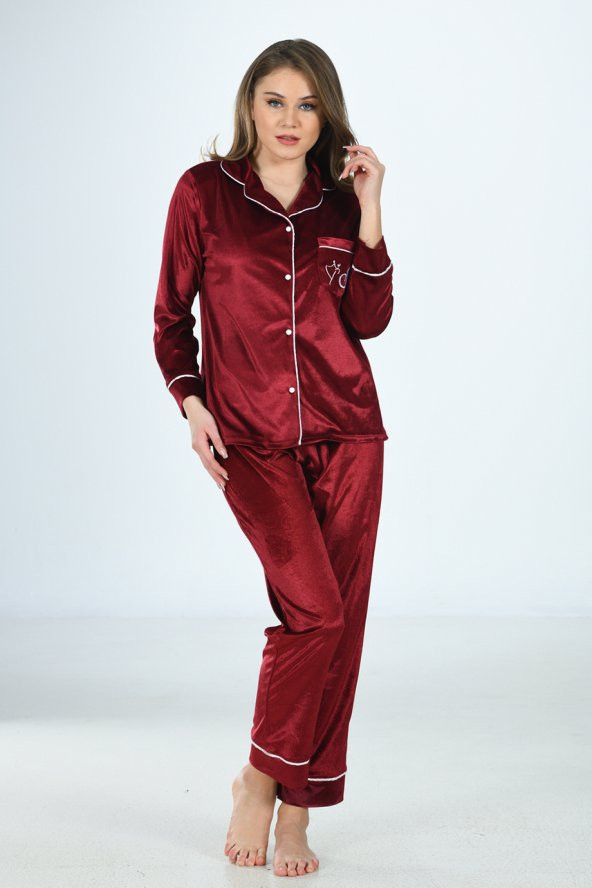 Kadife Pijama Takım Bordo ürün görseli